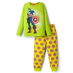 Pine Kids Marvel Single Jersey Knit Full Sleeves Night Suit With Captain America Graphics - Limegreen-picture-13
