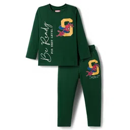 Pine Kids Marvel Single Jersey Knit Full Sleeves Night Suit With Spiderman Print - Green-picture-16