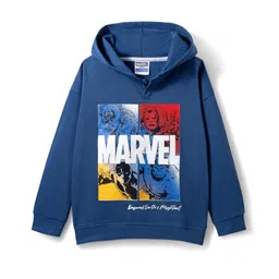 Pine Kids Marvel Terry Knit Drop Shoulder Full Sleeves Hooded Sweatshirt with Avengers Graphic - Navy Blue-picture-26