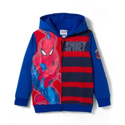 Pine Kids Marvel Terry Knit Hooded Full Sleeves Sweatjacket with Spider-Man Graphic - Blue & Red-picture-10