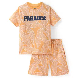 Pine Kids 100% Cotton Knit Half Sleeves Night Suit Leaf Print - Multicolor-picture-25