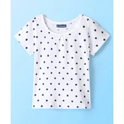 Pine Kids 100% Cotton Knit Half Sleeves Top Polka Dot Print - White-picture-23