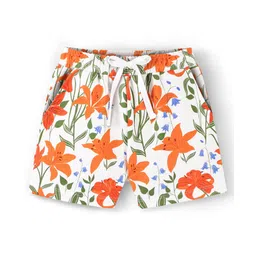Pine Kids 100% Cotton Knit Mid Thigh Length Shorts Floral Print - White-picture-33