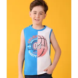 Pine Kids 100% Cotton Knit Sleeveless T-Shirt Busket Ball Print - Blue & White-picture-27