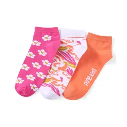 Pine Kids Ankle Length Printed Socks Floral Print Pack Of 3 - Orange White & Pink-picture-24