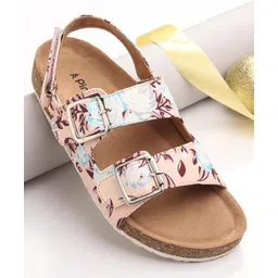 Pine Kids Casual Wear Sandals with Velcro Belt Closure Floral Print - Beige-picture-11