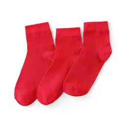 Pine Kids Cotton Blend Knit Ankle Length Solid Color School Socks Set Pack of 3 - Red-picture-15