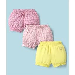 Pine Kids Cotton Elastane Knit Bloomers With Stripes & Shell Print Pack Of 3 - Yellow & Pink-picture-23