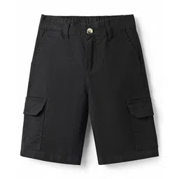 Pine Kids Cotton Elastane Woven Above Knee Length Solid Colour Shorts - Black-picture-11