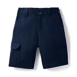 Pine Kids Cotton Elastane Woven Above Knee Length Solid Colour Shorts - Navy Blue-picture-37