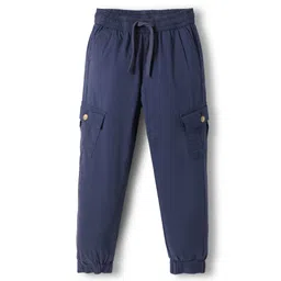 Pine Kids Cotton Elastane Woven Full Length Solid Color Trousers with Cargo Pocket - Navy Blue-picture-31