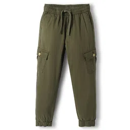 Pine Kids Cotton Elastane Woven Full Length Solid Color Trousers with Cargo Pocket - Olive Green-picture-36