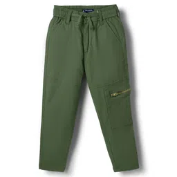 Pine Kids Cotton Elastane Woven Full Length Solid Colour Trouser Pant - Olive Green-picture-28