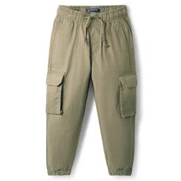 Pine Kids Cotton Elastane Woven Full Length Solid Coloured Trouser With Cargo Pockets - Khaki-picture-30