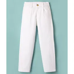 Pine Kids Cotton Elastane Woven Full Length Solid Trouser - White-picture-28