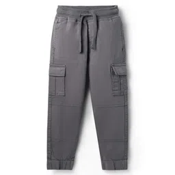 Pine Kids Cotton Elastane Woven Full Length Solid Trouser With Cargo Pockets - Grey-picture-20