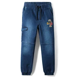 Pine Kids Cotton Elastane Woven Full Length Washed Jeans With Patch Detailing - Blue-picture-16