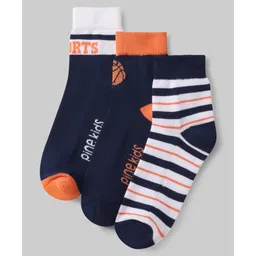 Pine Kids Cotton Knit Ankle Length Socks with Basketball & Stripe Design Pack of 3 (Color May Vary)-image-22