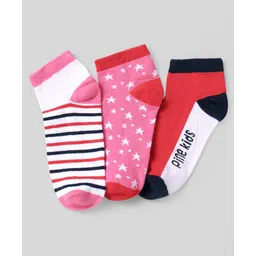 Pine Kids Cotton Knit Ankle Length Socks With Strips & Stars Print - Pink & Red-picture-31