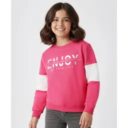 Pine Kids Cotton Knit Drop Shoulder Full Sleeves Sweatshirt With Text Print - Dark Pink-image-13