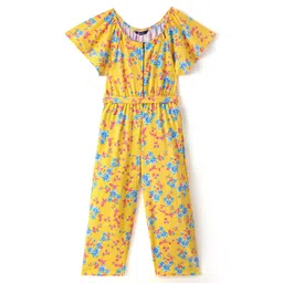Pine Kids Cotton Knit Flutter Sleeves Jumpsuit Floral Print - Yellow-picture-10