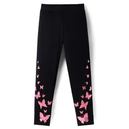 Pine Kids Cotton Knit Full Length Leggings With Butterfly Print - Black-image-15