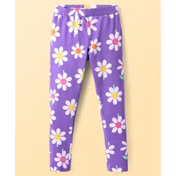 Pine Kids Cotton Knit Full Length Leggings with Floral Print - Purple-image-20