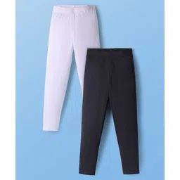 Pine Kids Cotton Knit Full Length Solid Colour Leggings Pack Of 2 - Black & White-image-23