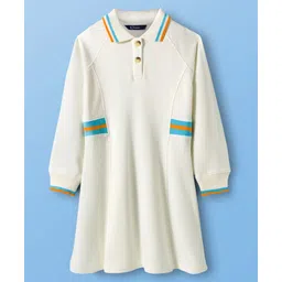 Pine Kids Cotton Knit Full Raglan Sleeves Winter Frock - Marshmallow White-image-43