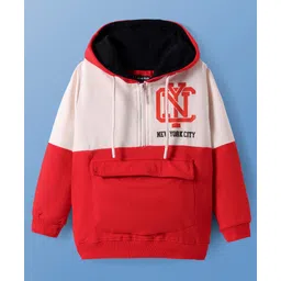 Pine Kids Cotton Knit Full Sleeves Cut & Sew Design Hooded Sweatshirt with Text Print - Red-image-35