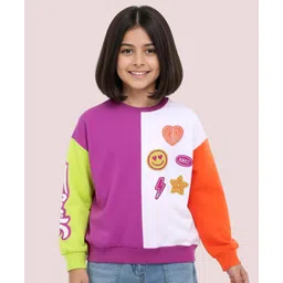 Pine Kids Cotton Knit Full Sleeves Drop Shoulder Sweatshirt with Cut & Sew Design & Patch Detailing - Multicolour-picture-41