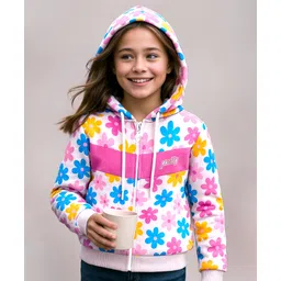 Pine Kids Cotton Knit Full Sleeves Hooded Sweat Jacket With Floral & Text Print - White-picture-34