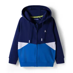 Pine Kids Cotton Knit Full Sleeves Hooded Sweatjacket With Cut & Sew Design - Navy Blue-image-36