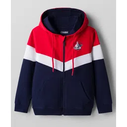 Pine Kids Cotton Knit Full Sleeves Hooded Sweatjacket With Space Shuttle Print & Kangaroo Pockets - Navy Blue & Red-picture-28