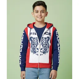 Pine Kids Cotton Knit Full Sleeves Hooded Sweatjacket With Tiger Print - Multicolor-picture-12