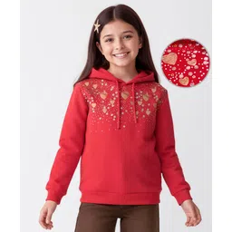 Pine Kids Cotton Knit Full Sleeves Hooded Sweatshirt With Embellishment - Red-picture-11