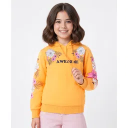 Pine Kids Cotton Knit Full Sleeves Hooded Sweatshirt with Floral Print - Mustard-picture-37