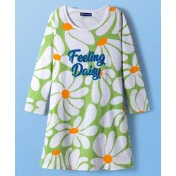 Pine Kids Cotton Knit Full Sleeves Nighty With Floral Print - Light Green-image-31