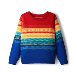 Pine Kids Cotton Knit Full Sleeves Pullover Sweater With Aztec & Colour Block Design - Multicolour-image-38