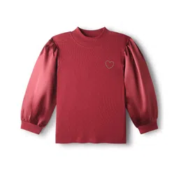 Pine Kids Cotton Knit Full Sleeves Solid Color Top - Dark Red-image-18