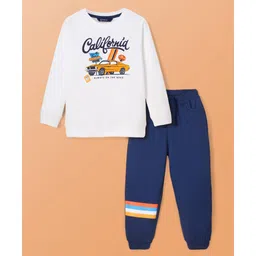 Pine Kids Cotton Knit Full Sleeves Sweatshirt & Joggers Set with Text Print - Navy Blue-picture-39