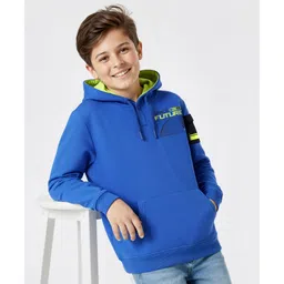 Pine Kids Cotton Knit Full Sleeves Sweatshirt with Text Print & Kangaroo Pockets - Blue-picture-28