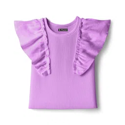 Pine Kids Cotton Knit Half Flutter Sleeves Solid Color Top - Lavender-picture-28