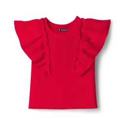 Pine Kids Cotton Knit Half Flutter Sleeves Solid Color Top - Red-picture-32