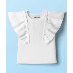 Pine Kids Cotton Knit Half Flutter Sleeves Solid Color Top - White-picture-34