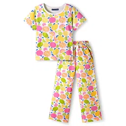 Pine Kids Cotton Knit Half Sleeves Co-ords Night Suit With Tropical Theme Print - Multicolour-picture-24