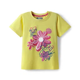Pine Kids Cotton Knit Half Sleeves T-Shirt with Floral Print - Lemon-picture-13