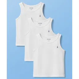 Pine Kids Cotton Lycra Knit Sleeveless Solid Colour Vests Pack Of 5 - White-picture-27