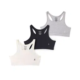 Pine Kids Cotton Spandex Bralette Solid Colour Pack Of 3 - Grey White & Black-picture-31