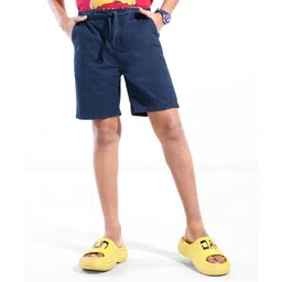 Pine Kids Cotton Woven Above Knee Length Shorts with Adjustable Elasticated Waist Solid Colour - Navy Blue-picture-42